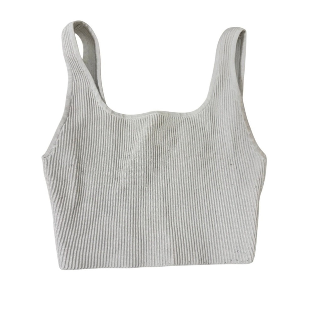 Aritzia Babaton White Ribbed Cropped Tank Top Small Sleeveless Knit Basic